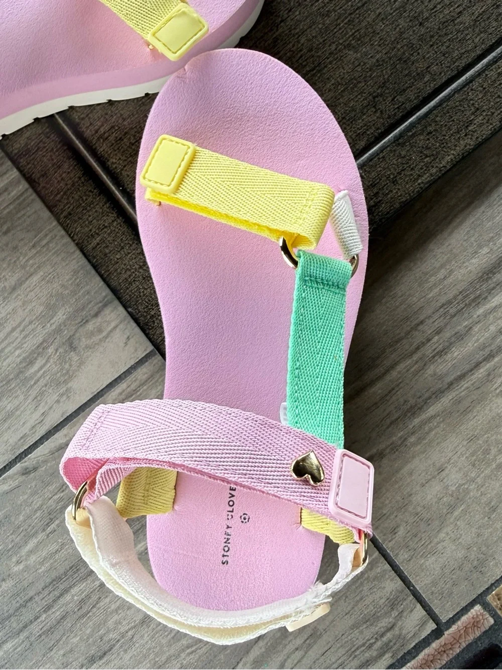 Stoney Clover Lane Pastel Pink Sandals with Yellow and Mint Straps
